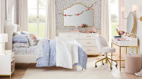 Pottery Barn Teen Girl Bedroom, Pottery Barn Teen Bedroom, Wide Dresser, Viscose Rug, Rug Guide, Simply White, Soothing Colors, Pottery Barn Teen, Belgian Linen