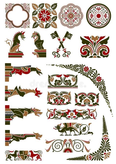 Medieval motif collection. A collection of medieval style motifs and borders on , #Ad, #collection, #medieval, #Medieval, #motif, #style #ad Medieval Banner, Medieval Pattern, Medieval Design, Medieval Decor, Medieval Books, Design Motifs, Medieval World, Medieval Style, Flower Art Images