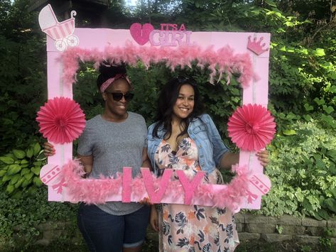 Pink Photobooth Ideas, Pink Paper Background, Cardboard Props, Photobooth Ideas, Frame Props, Photo Frame Prop, Event Props, Pink October, Baby Shower Photos