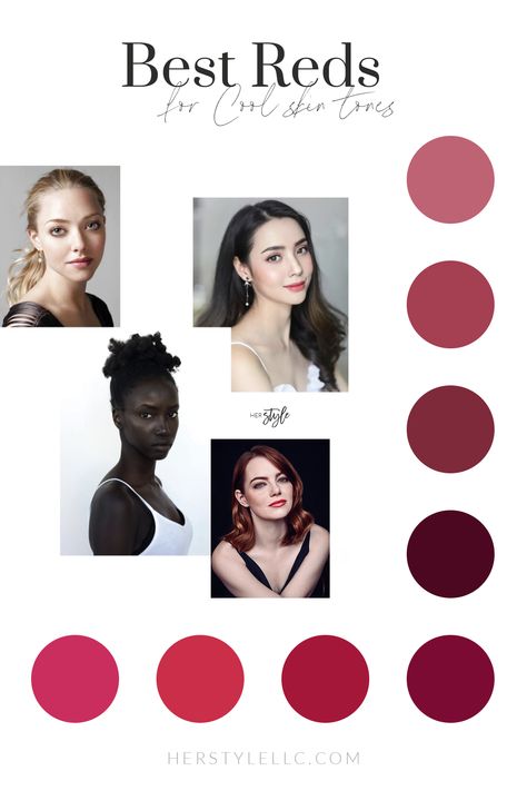 Cool Skin Tone Lipstick, Red Lipstick Cool Skin Tone, Clothing For Cool Skin Tones, Lipstick For Winter Skin Tone, Cool Winter Red Hair, Lipstick Colors For Cool Skin Tones, Cool Tone Red Lipstick, Red For Soft Summer, Cool Toned Red Lipstick