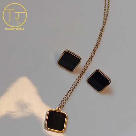 Elegent design Minimalist Geometric black square Pendent with Studs ✨🖤 Antitarnish💫 Hypoallergenic✨ Stainless steel 💛 18k gold plated🌙 Best for daily usage🎗️ DM OR WHATSAPP FOR ORDER 03225016154 #minimalist #elegent #geometry #geometrictattoo #fypage #explorepage #viralreels #viralreels #trendingreels #yrendingreels #jewelrydesigner #jewelryoftheday #photographyeveryday #filmphotography Design Minimalist, Black Square, Film Photography, Geometric Tattoo, Geometry, 18k Gold, Gold Plate, Jewelry Design, Plating