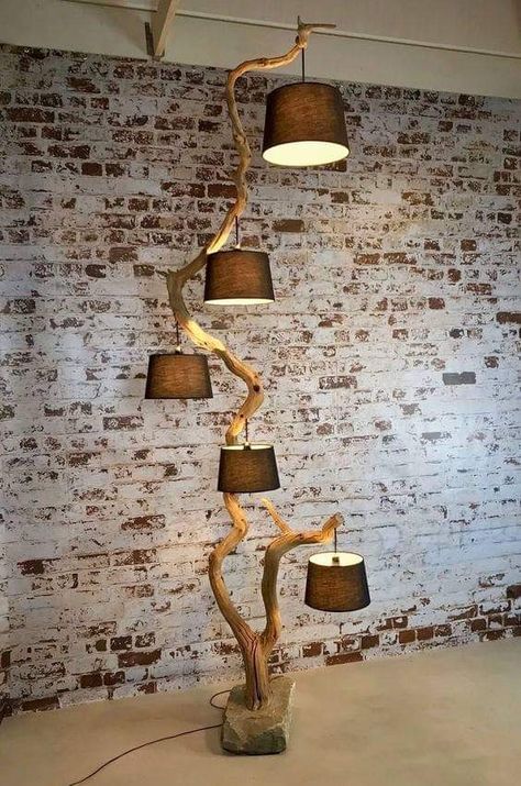 Diy Lampe, Unique Floor Lamps, Floor Lamps Living Room, Wood Lamps, Diy Lamp, Projects Diy, Lamps Living Room, Diy Lighting, Decor Rustic