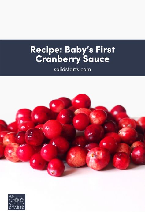 Cranberry sauce, cranberry juice, dried cranberries, and other processed cranberry products can contain a lot of sugar and are not appropriate for babies. But that doesn't mean your baby can't enjoy cranberry sauce at Thanksgiving this year! Our easy recipe for Baby's First Cranberry Sauce is the perfect addition to any holiday table. Get the recipe and read up on our recommendations for serving cranberries by age. #SolidStarts #babyledweaning #thanksgivingrecipes #babyfood #healthybabyfood Cranberry Baby Food Recipe, Cranberry Puree, Baby Applesauce, Cooking Cranberries, First Foods For Baby, Solid Starts, Foods For Baby, Fresh Cranberry Sauce, Recipe For 1