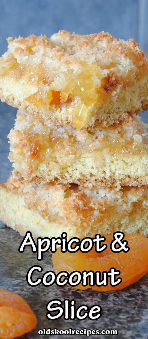 Coconut & Apricot Slice | Old Skool Recipes  These slices have a crusty base and apricot jam and coconut is a change from the strawberry slice. They are delicious with a cup of tea. Apricot Slice, Quick Easy Dinner Recipes, Apricot Jam Recipes, Coconut Jam, Coconut Tart, Baked Chicken With Mayo, Coconut Slice, Slice Recipe, Knead Bread Recipe