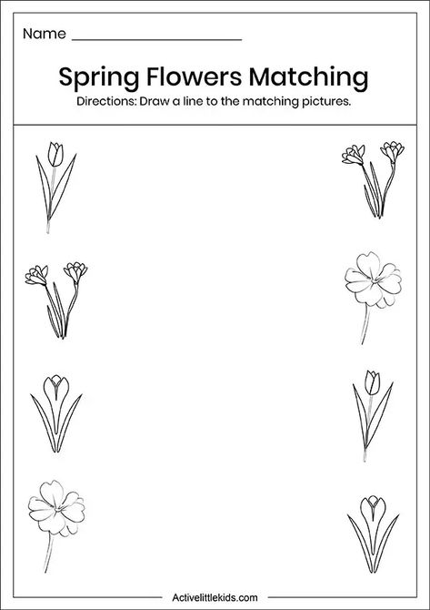 Matching Worksheets For Preschool, Spring Worksheets Preschool, Spring Printables Free, Spring Preschool Activities, Spring Worksheet, Worksheets For Preschoolers, Winter Activities Preschool, Spring Classroom, Matching Worksheets