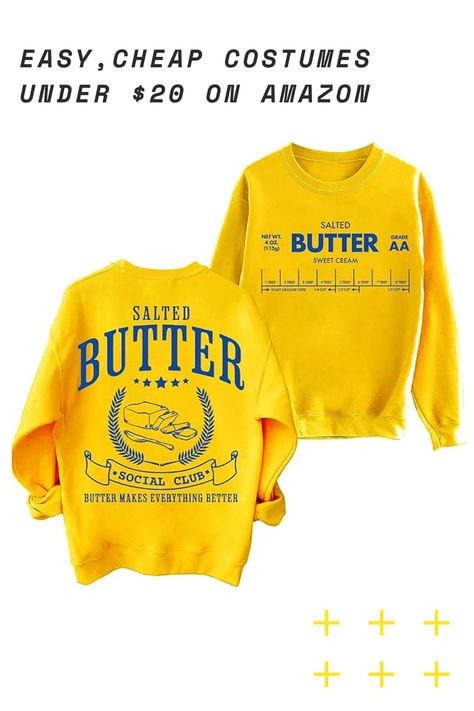 Salted Butter Sweatshirt, Stick of Butter Shirt, Funny Salted Butter Sweatshirt #ad #affiliate #comissions earned Butter Sweatshirt, Butter Costume, Cheap Costumes, Easy Costumes, Easy Halloween Costumes, Fashion Hoodies, Social Club, Easy Halloween, Salted Butter