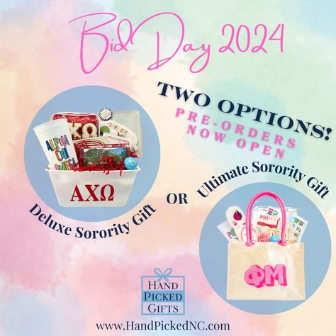 🎉 Bid Day 2024 is almost here, Tar Heels! 🎉 Celebrate your daughter's exciting moment of joining her new sorority with one of our special Bid Day gift baskets. 🌟 Choose from our two exclusive options, filled with goodies and essentials to help her celebrate joining her new group of sisters! 🩵👑 ✨ Why Pre-Order? Ensure your daughter receives her gift the day after Bid Day by pre-ordering now! 🎁 Show her how proud you are and make her Bid Day celebration unforgettable. 📆 Pre-Order Today: Visi... Bid Day Gifts, Sorority Gifts, Tar Heels, The Day After, Bid Day, Embroidery Ideas, Sorority, Gift Baskets, Pre Order