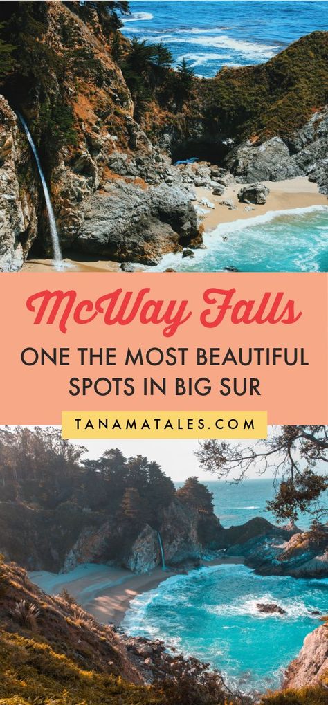 Tips for visiting McWay Fall, one of the most stunning spots in Big Sur | California | Things to Do in Big Sur | Big Sur Wedding | Big Sur Engagement | Big Sur Photography | Big Sur Camping | Big… More Pch Roadtrip, Big Sur Camping, Big Sur Road Trip, Big Sur Engagement, Pacific Coast Highway Road Trip, California Coast Road Trip, Mcway Falls, Beautiful California, Wedding Adventure