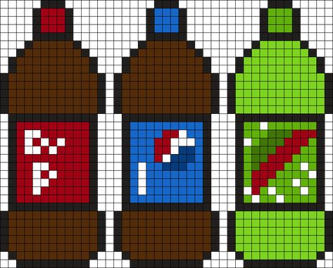 Dr Pepper Cross Stitch, Pepsi Pixel Art, Soda Pixel Art, Dr Pepper Perler Beads, Perler Pattern, Diy Wall Decor For Bedroom, Easy Perler Bead Patterns, Plastic Canvas Coasters, Easy Pixel Art