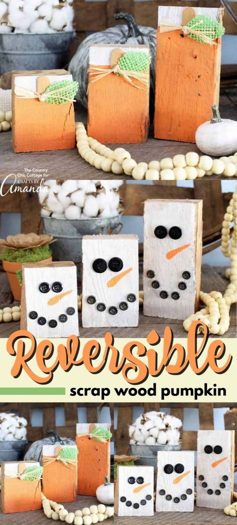 Snowman Pumpkin Reversible Wood, Fall And Winter Crafts For Adults, Reversible Scarecrow Snowman, Diy Projects For Fall, Pumpkin Snowmen, Winter Wood Crafts, Senior Crafts, 4h Projects, Halloween Wine Bottles