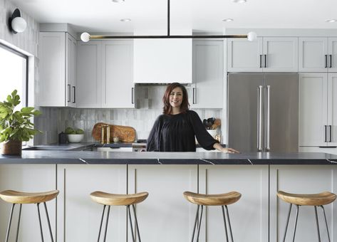 An Unexpected Kitchen Feature Highlights This Designer’s Best Ceramics - SemiStories Light French Gray, Brown Granite Countertops, Floating Kitchen Shelves, Kitchen Cabinets Painted, Walnut Floating Shelves, Austin Interior Design, Modern Kitchen Renovation, Kitchen Floating Shelves, Espresso Cabinets