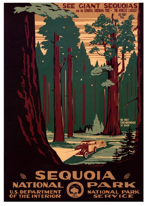 https://flic.kr/p/eiPeq6 | Sequoia National Park | Poster by Doug Leen & Brian Maebius. Please note that the images within this collection remain the property of the original artists and/or the relevant organizations. This design retrospective is presented for entertainment and educational purposes. No copyright infringements are intended or inferred. Wpa National Park Posters, Vintage National Park Posters, Sequoia National Park California, Wpa Posters, Poster Advertising, Kings Canyon National Park, Kings Canyon, California National Parks, Sequoia National Park