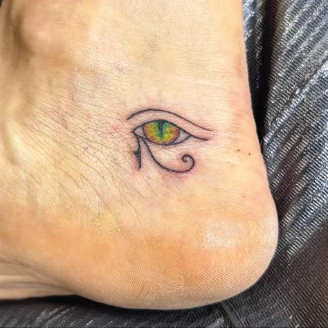 Simple Color Cat Eye of Horus Greek Fine Line Minimalist Small Tattoo Idea & Design on Foot Simple Cat Eye of Horus Tattoo Done At Simple Cat Eye, Eye Of Horus Tattoo, Horus Tattoo, Idea Design, Eye Of Horus, Small Tattoo, Fine Line, Simple Colors, Tattoo Idea