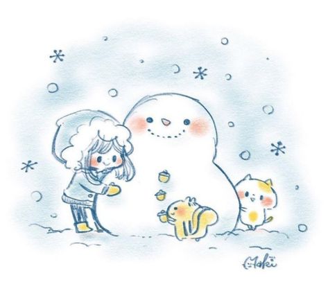 Maki Drawings, Winter Drawings, Cute Christmas Cards, Anime Tutorial, Kawaii Christmas, Christmas Doodles, Cute Images With Quotes, Studio Ghibli Art, Ghibli Art