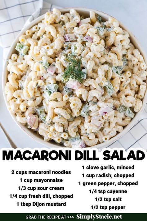 Recipes From Heaven Dill Macaroni Salad Recipe, Dill Salad Recipe, Salad Dressing Recipes Vinaigrette, Dill Salad, Simply Stacie, Macaroni Salad Recipe, Easy Pasta Salad, Macaroni Salad, Looks Yummy