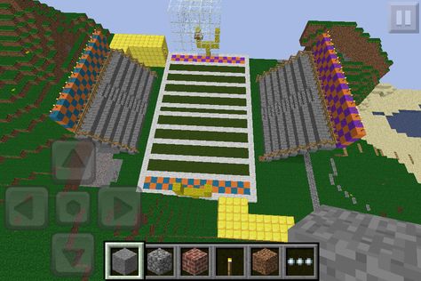 Minecraft Football Field and Bleachers Pocket Edition, Football Field, Bleachers, Project Photo, Race Track, Minecraft, Anime, Travel