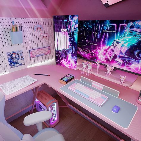 MOTPK Pink Gaming Desk L Shaped, 51 Inch Gamer Desk Gaming Table with Carbon Fiber Texture, Corner Computer Desk L Shape with Monitor Stand & Cup Holder & Headphone Hook, for Women & Girls Gift Pc Gaming Setup L Shaped Desk, Aesthetic L Shaped Desk, L Shaped Desk Set Up, L Shape Gaming Setup, Gaming Desk Inspiration, L Gaming Desk, Gaming Table Ideas, L Shape Desk Setup, L Shaped Desk Gaming Setup