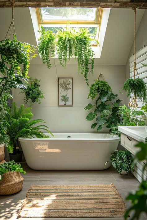 29 Boho Bathroom Ideas for a Relaxing and Stylish Sanctuary 6 Bathrooms With Lots Of Plants, Botanical Bathroom Ideas, Bathhouse Ideas, Big Bathroom Ideas, Bathroom With Plants, Plants In Bathroom, Balinese Bathroom, Plant Bathroom, Biophilic Interior