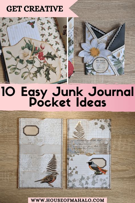 10 Easy Junk Journal Pockets: Ideas & Tutorials Craft Journal Ideas, Easy Junk Journal, Junk Journal Pockets, Paper Flowers Easy, Junk Journal Ideas, Homemade Journal, Journal Pockets, Handmade Journals Diy, Flowers Easy