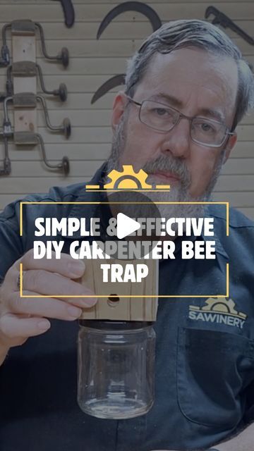 Sawinery Woodworking on Instagram: "Tired of Carpenter Bees? Build This Simple and Effective Trap!
 
In today’s video, I’ll show you how to make your own effective carpenter bee trap with just a few materials—a simple block of wood and a jar. This DIY project is quick, easy, and will help keep those bees at bay.
 
Here’s how to do it:
 
1.     Start with a 4x4 fence post.
2.     Drill holes into the four sides of the block at an upward angle.
3.     Drill one more hole in the middle, intersecting with the angled holes.
4.     Take the lid of a jar and drill a large center hole in it.
5.     Screw the jar lid onto the bottom of the block, ensuring the center hole aligns with the middle hole you drilled.
6.     Attach the jar to the lid to complete the trap.
7.     Hang your new bee trap in Diy Carpenter Bee Trap How To Build, Carpenter Bee Traps Diy How To Build, Wood Bee Trap, Bee Catcher, Bee Trap, Carpenter Bee Trap, Bee Traps, Wood Bees, Block Of Wood