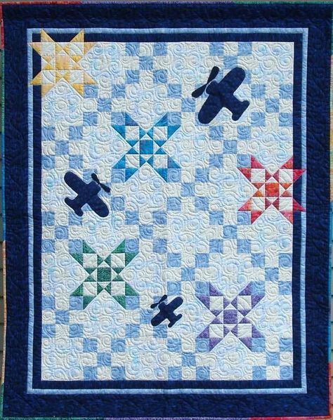 I need to make this. It is so cute! I think the planes could be different colors. Airplane Quilt Pattern, Baby Maverick, Airplane Ideas, Airplane Quilt, Kid Quilts Patterns, Boys Quilt Patterns, Kids Quilts, Light Quilt, Scrappy Quilt Patterns