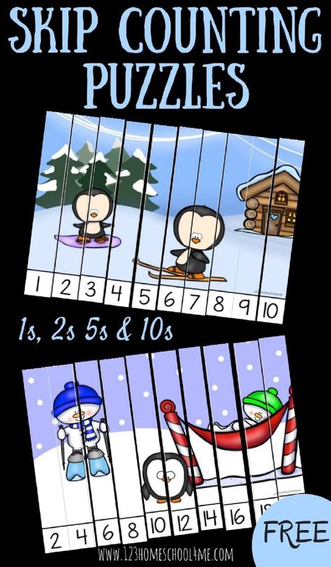 Skip Counting Activities Kindergarten, Counting By 2's 5's And 10's, Skip Counting In 2s Activities, Winter Counting Activities, Counting Activities For Toddlers, Count By 5, Skip Counting Games 1st, Skip Counting Christmas Activities, Kindergarten Puzzles