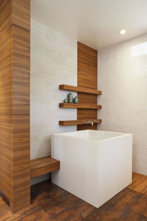 19 Japanese Soaking Tubs That Bring the Ultimate Comfort Small Soaking Tub, Japanese Bathroom Ideas, Porch Vibes, Soaking Tub Shower Combo, Japanese Bathroom Design, Japanese Bathtub, Japanese Style Bathroom, Japanese Bathroom, Soaking Tubs