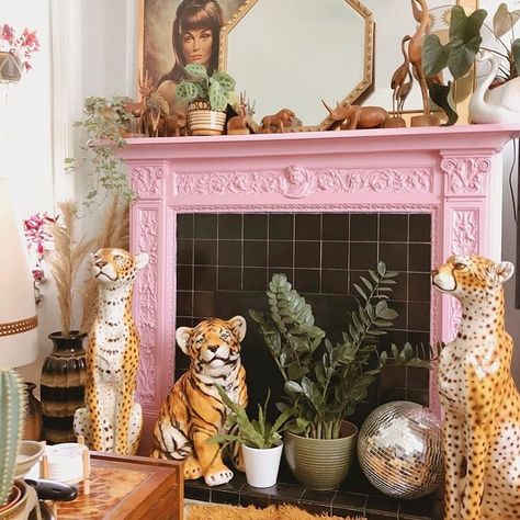 Too Much? Leopard Statue, Orange Is The New, Fireplace Mantel, Dream House Decor, Eclectic Decor, Vintage Ceramic, Kitsch, Apartment Decor, Interior And Exterior