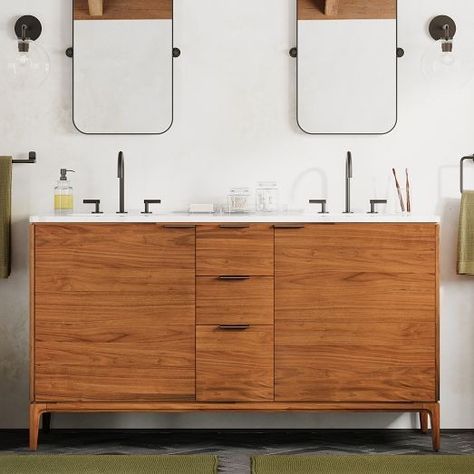 Furniture All Bathroom Renovation | West Elm Bathroom Furniture Modern, West Elm Kids, Plumbing Installation, Vanity Faucet, Matte Black Hardware, Plywood Panels, Double Bathroom, Double Bathroom Vanity, Stylish Bathroom