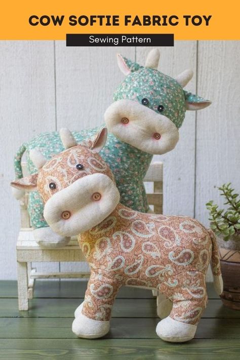 Beginner Sewing Projects Easy Stuffed Animal, Cow Sewing Patterns Free, Fabric Cow Pattern Sewing, Free Animal Sewing Patterns Stuffed Toy, Sewing Patterns For Animals, Cow Sewing Projects, Free Sewing Animal Patterns, Stuffed Horse Sewing Pattern, Diy Stuffed Cow Sewing Pattern