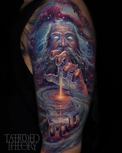 Galaxy Tattoo Sleeve, Wizard Tattoo, Knight Tattoo, Universe Tattoo, Galaxy Tattoo, Biomechanical Tattoo, Alien Tattoo, Theme Tattoo, Tatuaje A Color