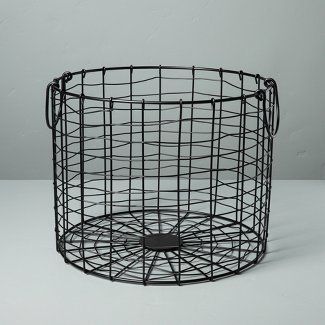 Blanket Storage Living Room, Wire Basket Decor, Large Wire Basket, Black Wire Basket, Magnolia Home Decor, Black Basket, Wire Basket Storage, Hearth & Hand With Magnolia, Basket With Handles