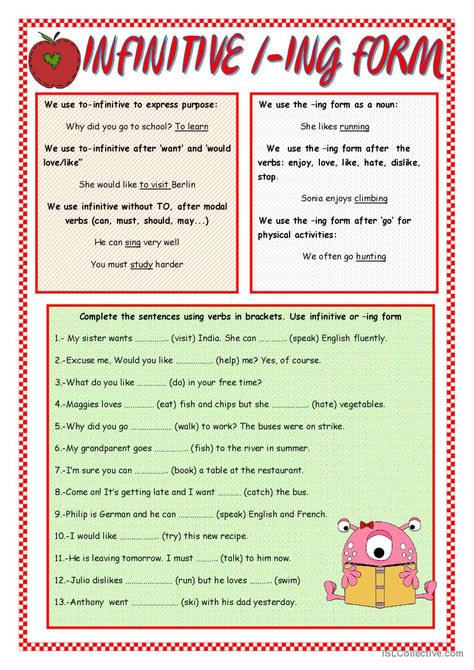 INFINITIVE/ -ING FORM: English ESL worksheets pdf & doc To Infinitive, Grammar Rules, English Vocabulary Words Learning, Esl Worksheets, English Vocabulary Words, Vocabulary Words, English Vocabulary, Grammar, Vocabulary