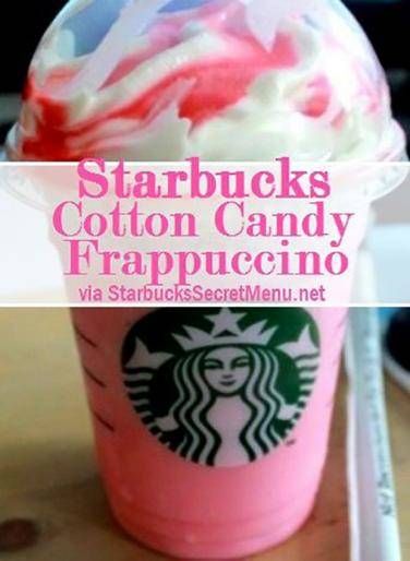 Starbucks Secret Drinks, Cotton Candy Frappuccino, Frappuccino Starbucks Secret Menu, Menu Starbucks, Starbucks Secret Menu Recipes, Diy Starbucks, Starbucks Drinks To Try, Secret Starbucks Recipes, Secret Starbucks Drinks