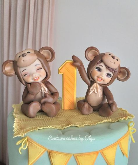 Shabby Chic Cake, Girls First Birthday Cake, Bd Cake, Shabby Chic Cakes, Chic Cake, Twin Birthday Cakes, Twins Cake, Monkey Cake, Twin Baby Boys