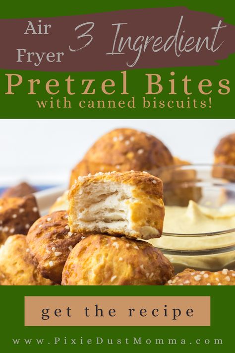 Images of a pretzel bite mades from canned biscuits in the air fryer Pretzel Bites With Biscuits, Biscuit Pretzel Bites, Air Fryer Pretzel Bites, Air Fryer Pretzel, Easy Pretzel Bites, Canned Biscuit, Baking Soda Bath, Canned Biscuits, Fryer Recipes