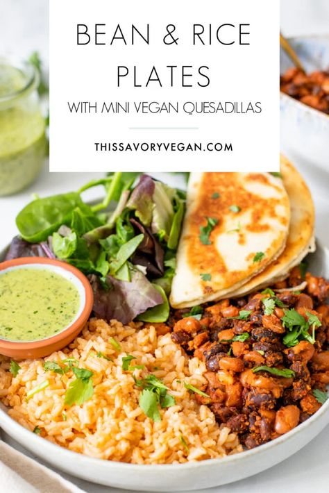 Mini Quesadillas, Super Simple Dinner, Vegan Bean, Bean Rice, Vegan Rice, Vegan Beans, Vegan Mexican, Simple Dinner, Savory Vegan