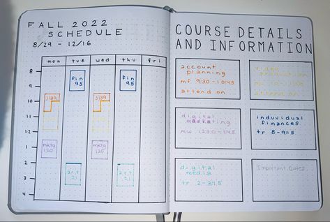 Bullet journal. Class schedule. Bullet journal spread. Bullet journal layout. Bullet journal class schedule. Bullet Journal Class Schedule, Class Schedule Bullet Journal, Class Schedule, Bullet Journal Spread, Bullet Journal Layout, Journal Layout, Finance, Bullet Journal, Layout