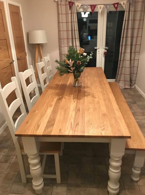 Solid Oak Table Set 8x3ft Chairs and Bench Boot Room Bench, Traditional Dining Set, Monks Bench, Ladder Back Dining Chairs, Farmhouse Dining Set, Kitchen Table Makeover, Solid Oak Table, Corner Kitchen, Farmhouse Dining Chairs