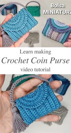 Crochet Coin Purse - Crochet & Knit by Beja - Free Patterns, Videos + How To Coin Purse Crochet Pattern, Purse Patterns Free, Crochet Mini Bag, Tote Crochet, Coin Purse Pattern, Crochet Wallet, Crochet Coin Purse, Purse Crochet, Crochet Purse Pattern Free