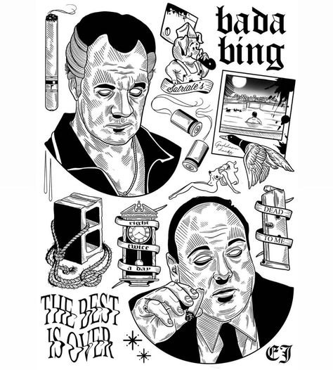 Sopranos Drawing, Goodfellas Tattoo Ideas, Film Inspired Tattoos, The Sopranos Art, Sopranos Tattoo Ideas, Godfather Tattoos, Cosa Nostra Tattoo, Good Fellas Tattoo, Italian Mafia Tattoo