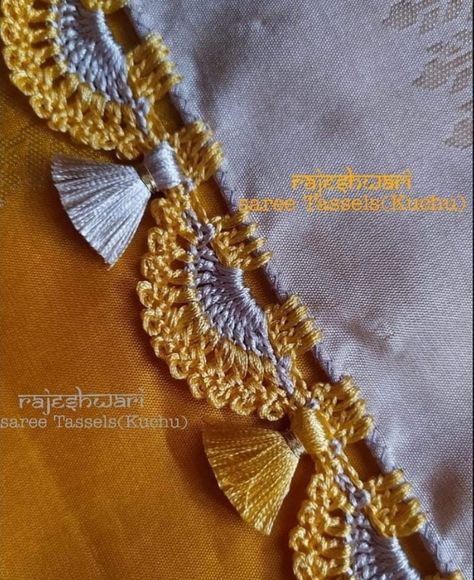 Saare Kuchu Designs, Kuchhu New Design, Saree Kutch Designs, Crosha Kuchu Designs, Pallu Tassels Designs, Crochet Saree Kuchu Designs, Krosha Kuchu Designs Saree, Saree Kuch, Saree Tassel