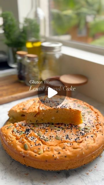 Maysa The Kitchen on Instagram: "Red Lentil Bread or Cake (whatever you prefer:) * 2 cups red lentils * 1 cup yogurt * 2 eggs * 1/2 cup olive oil * 1 teaspoon baking powder * 1 cup white/feta/cheddar cheese * 1/2 cup dill and parsley * Salt, pepper, cumin * Toppings: Black seeds , sesame seeds, and pumpkin seeds. Soak the red lentils in cold water overnight. Drain and blend with eggs, yogurt, spices, and baking powder. Add cheese and herbs, mix well. Bake at 355°F / 180°C for 35 minutes in the oven. #lentilbread #lentilcake #glutenfreebread #glutenfreerecipes #healtybread #nonflourbaking #vegetarianrecipes #guildfreebread #glutenfreecake #saltycake #breakfastideas #goodrecipes #foodreels" Red Lentils Bread, Lentil Bread, Lentil Cake, Gluten Free Flatbread, Egg Cake, Cottage Cheese Recipes, Red Lentils, Salty Cake, Cheese Bread