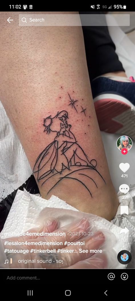 Tattoo Ideas Tinkerbell, Tinker Bell Tattoos For Women, Disenchanted Tattoo, Tinkerbell Tattoo Sassy, Simple Tinkerbell Tattoo, Tinkerbell Wings Tattoo, Tinker Bell Tattoos, Disney Tattoos Cinderella, Tinkerbell Tattoo Ideas