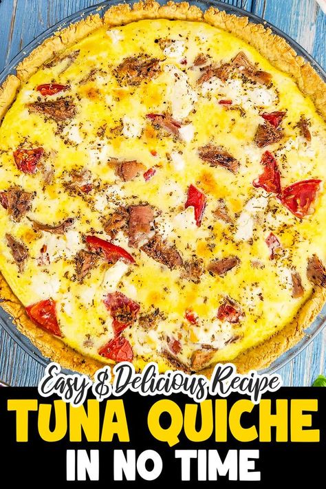 Treat yourself to this easy and tasty Tuna Quiche. The combination of flavors from tuna, feta, and tomato creates a perfect savory pie, ideal for a healthy lunch or a cozy dinner. Tuna Quiche, Tomato Quiche, Classic French Dishes, Quiche Recipe, Appetizers Easy Finger Food, Fish Recipes Healthy, Flaky Pie Crust, Healthy Fish, Baked Fish