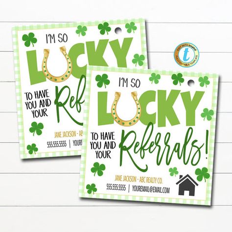 Valentines Gift Tags, Client Appreciation, Realtor Marketing, St. Patricks Day, Lucky To Have You, Tag Print, Pot Of Gold, Ipad Iphone, Saint Patrick