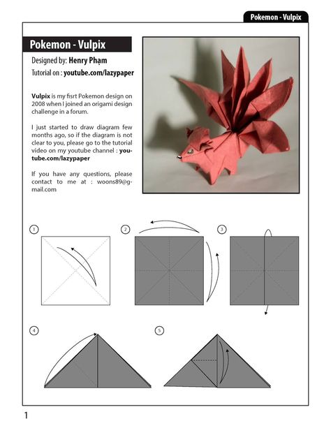 Origami Naruto, Pokemon Origami, Origami Human, Vulpix Pokemon, Cardboard Creations, Origami Diagrams, Origami Videos, Pokemon Craft, Wind Break