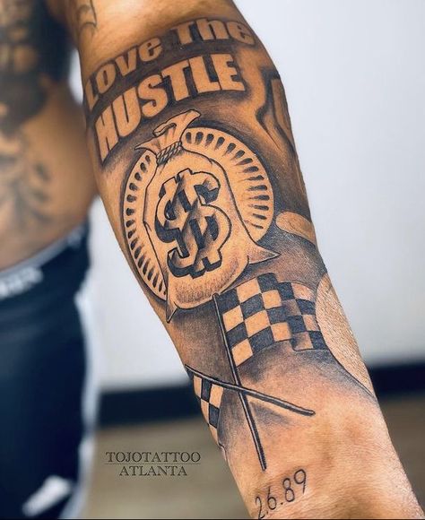 Bet On Me Tattoo Men, Finish Line Tattoo, Victory Lap Tattoo, Risk Taker Tattoo Men, Dream Chaser Tattoo For Men, Beat The Odds Tattoo Men, Hustle Tattoo For Men, Calf Muscle Tattoo, Street Tattoos For Men