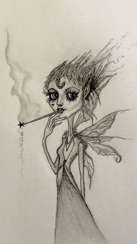 Scary Fairy Drawing, Fairy Pencil Drawings Sketches, Fairy Sketch Pencil, Skull Fairy Drawing, Dark Fairy Sketch, Fairy Drawings, Dark Fairy, Fairy Tattoo, Fairy Core