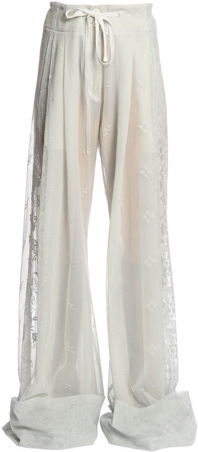 Ann Demeulemeester High Waist Embroidered Tulle Pants Tulle Trousers, Campy Wedding, Angel Core Outfit, Tulle Pants, White Wide Leg Trousers, White Outfits For Women, Lace Costume, Light Blue Pants, White Wide Leg Pants